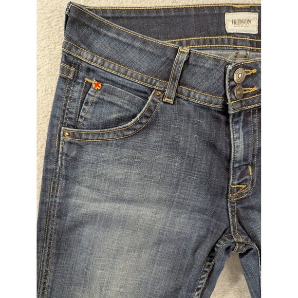 Hudson Jeans Womens 32 Blue Bootcut Distressed Made USA Button Fly Denim Pants - Picture 2 of 13